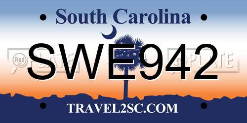 SWE942 South Carolina License Plate