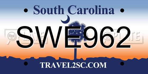 SWE962 South Carolina License Plate