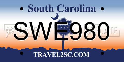 SWE980 South Carolina License Plate