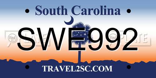 SWE992 South Carolina License Plate