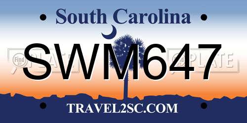 SWM647 South Carolina License Plate