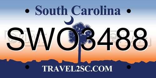 SWO3488 South Carolina License Plate