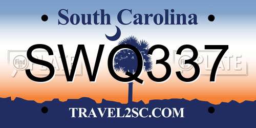 SWQ337 South Carolina License Plate