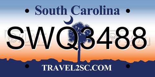SWQ3488 South Carolina License Plate