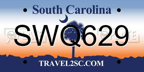 SWQ629 South Carolina License Plate