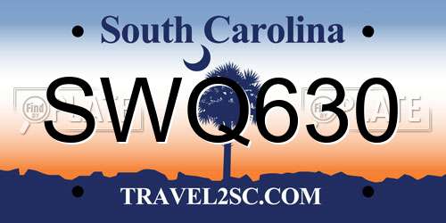 SWQ630 South Carolina License Plate