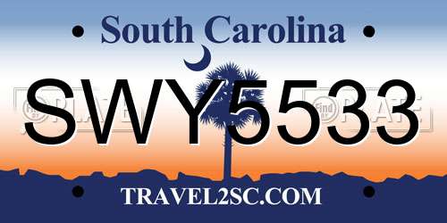 SWY5533 South Carolina License Plate