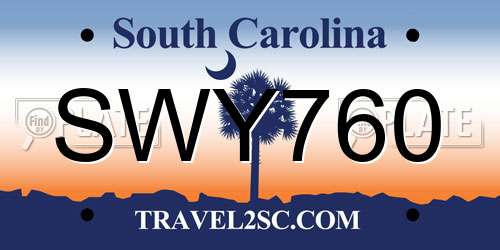 SWY760 South Carolina License Plate