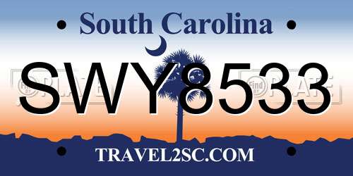 SWY8533 South Carolina License Plate