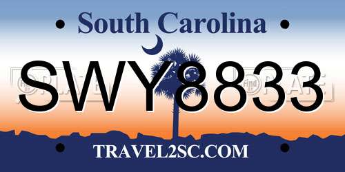 SWY8833 South Carolina License Plate