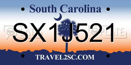 SX1J521 South Carolina License Plate