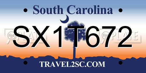SX1T672 South Carolina License Plate