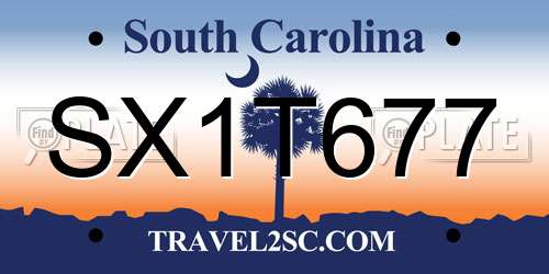 SX1T677 South Carolina License Plate