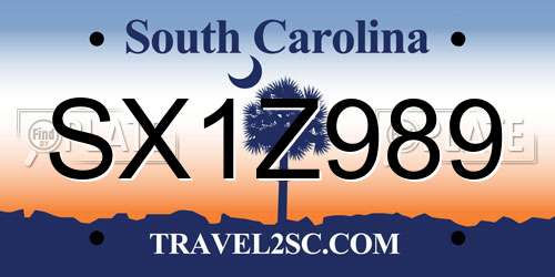 SX1Z989 South Carolina License Plate