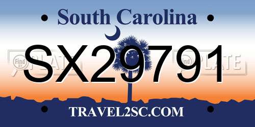 SX29791 South Carolina License Plate