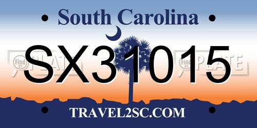 SX31015 South Carolina License Plate