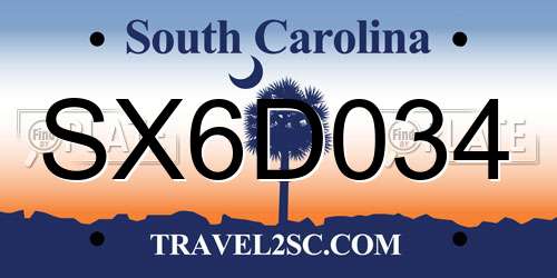SX6D034 South Carolina License Plate
