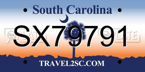 SX79791 South Carolina License Plate