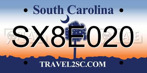 SX8E020 South Carolina License Plate
