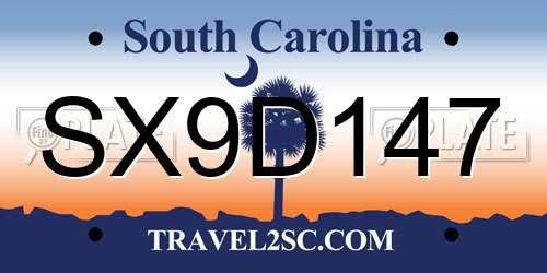 SX9D147 South Carolina License Plate