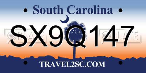 SX9Q147 South Carolina License Plate