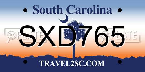 SXD765 South Carolina License Plate