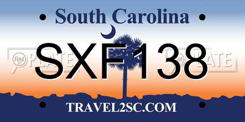SXF138 South Carolina License Plate