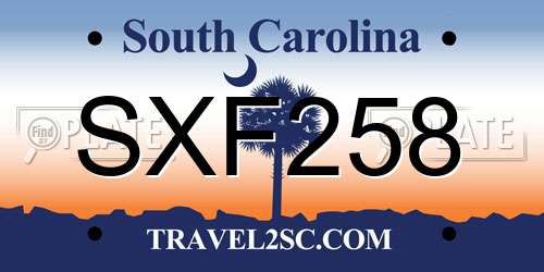 SXF258 South Carolina License Plate