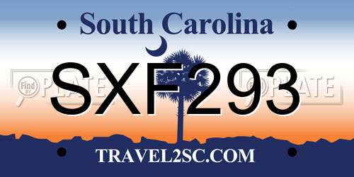 SXF293 South Carolina License Plate