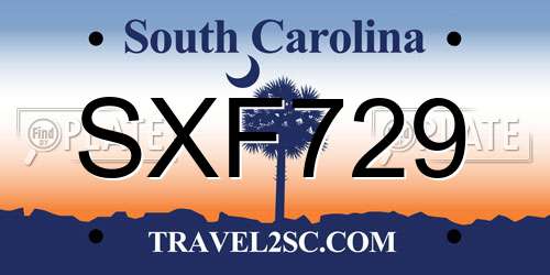 SXF729 South Carolina License Plate