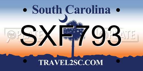 SXF793 South Carolina License Plate