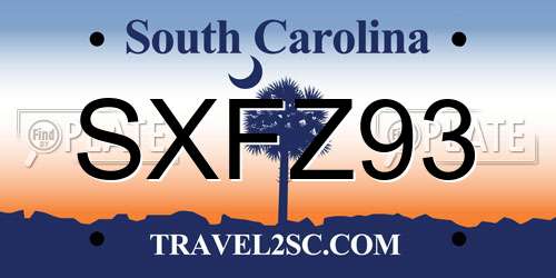 SXFZ93 South Carolina License Plate