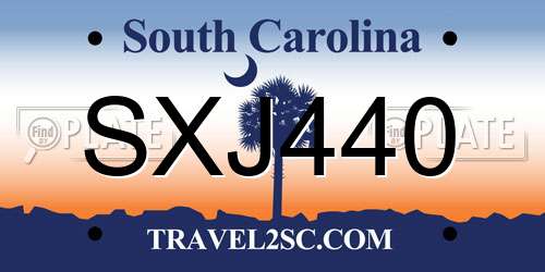 SXJ440 South Carolina License Plate