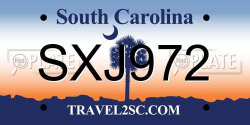 SXJ972 South Carolina License Plate