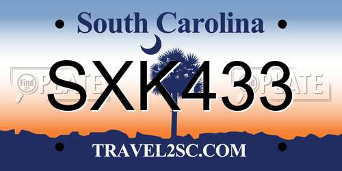 SXK433 South Carolina License Plate