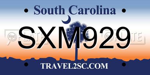 SXM929 South Carolina License Plate