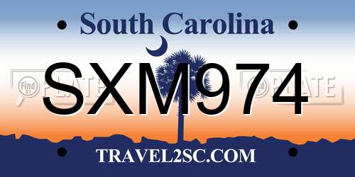 SXM974 South Carolina License Plate