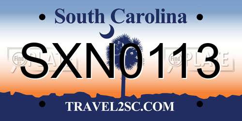 SXN0113 South Carolina License Plate