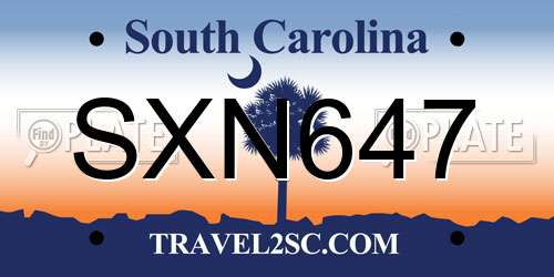 SXN647 South Carolina License Plate