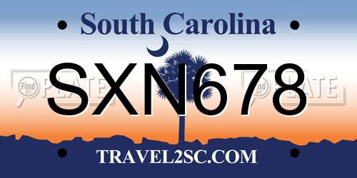 SXN678 South Carolina License Plate