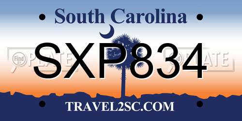 SXP834 South Carolina License Plate