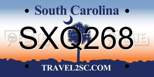 SXQ268 South Carolina License Plate