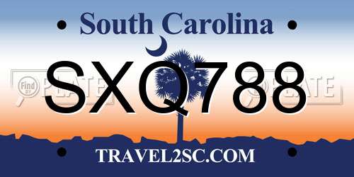 SXQ788 South Carolina License Plate