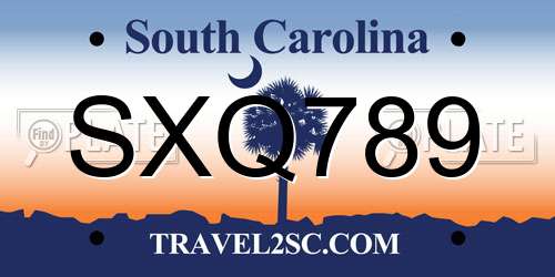 SXQ789 South Carolina License Plate
