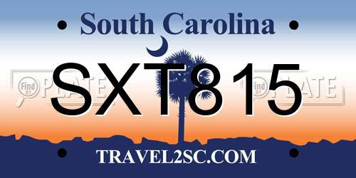 SXT815 South Carolina License Plate