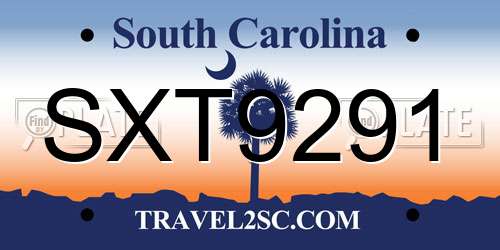 SXT9291 South Carolina License Plate