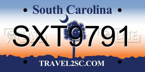 SXT9791 South Carolina License Plate