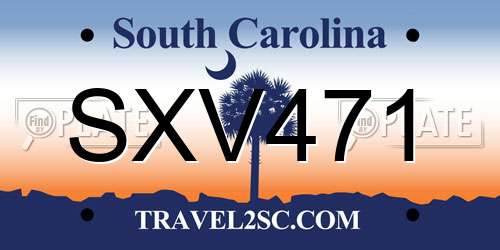 SXV471 South Carolina License Plate