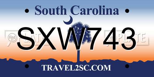SXW743 South Carolina License Plate