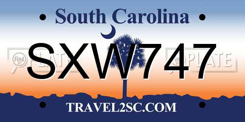 SXW747 South Carolina License Plate